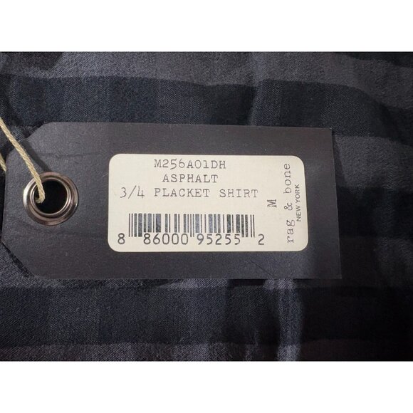 Rag & Bone slim fit plaid 3/4 placket shirt size M color asphalt NWT - Picture 4 of 9